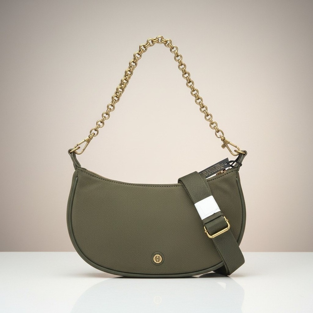 HOH 1960 Olive Green Valerie Crossbody Faux Suede Shoulder Bag Gold Chain NWT